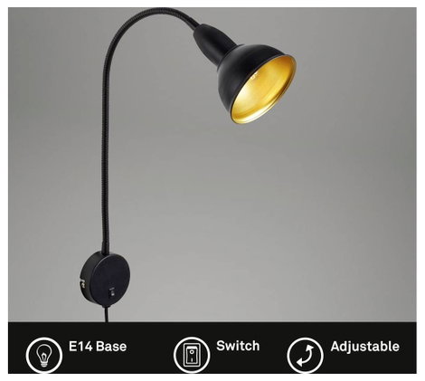 Briloner HYGGE 2084015 Fali lámpa E14 Fekete/arany 2. kép