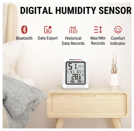 ThermoPro Vezeték nélküli hőmérséklet- és légnedvesség mérő Fehér TP350-2 2. kép