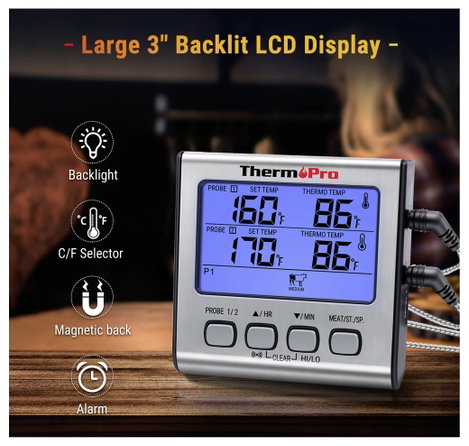 ThermoPro TP17 Grill hőmérő Sütő- és maghőmérséklet Grill ételek, °C /°F kijelzés, Sütés 5. kép
