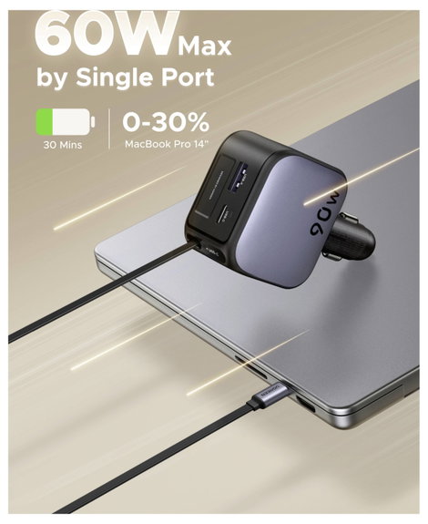 UGREEN EC603 90W Car Charger Jármű töltőkészülék 90 W 2x USB-C®, 1x USB-A Szürke Személygépkocsi, Te 14. kép