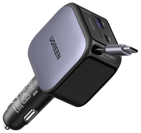 UGREEN EC603 90W Car Charger Jármű töltőkészülék 90 W 2x USB-C®, 1x USB-A Szürke Személygépkocsi, Te 4. kép