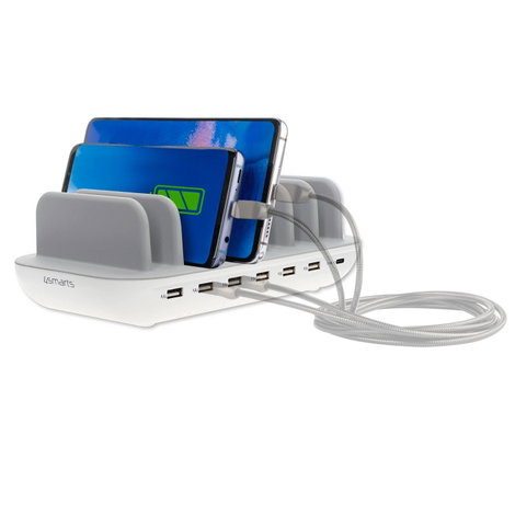 4Smarts Asztali töltőállomás 60 W 1x USB-C®, 6x USB-A Fehér, Szürke Beltér