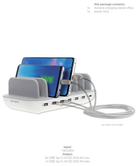 4Smarts Asztali töltőállomás 60 W 1x USB-C®, 6x USB-A Fehér, Szürke Beltér 5. kép