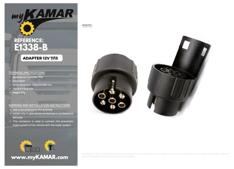 KAMAR E1338-B Utánfutó adapter [Csatlakozóalj, 7 pólusú - Dugó, 13 pólusú] Műanyag 6. kép