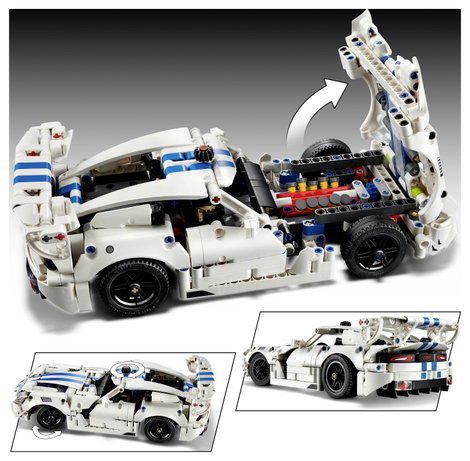 LEGO® TECHNIC 42234 Dodge Viper GTS-R sportkocsi építőkészlet versenyautó kormányzással, V10-es du 7. kép