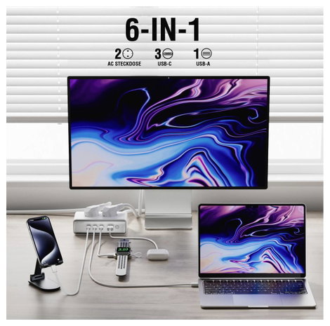 4Smarts Töltőadapter 65 W 3x USB-C®, USB-A, Védőérintkezős dugalj Quick Charge 3.0, Power Delivery F 3. kép