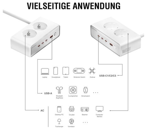 4Smarts Töltőadapter 65 W 3x USB-C®, USB-A, Védőérintkezős dugalj Quick Charge 3.0, Power Delivery F 6. kép