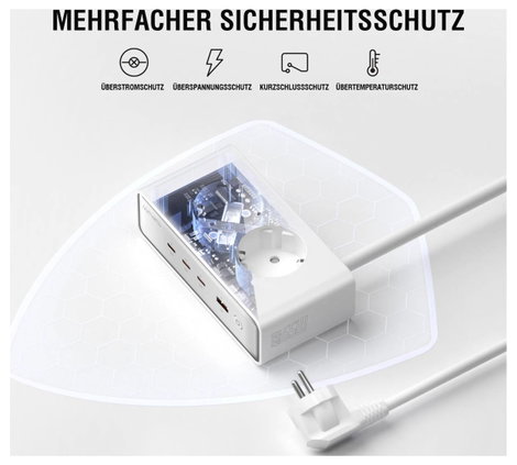 4Smarts Töltőadapter 65 W 3x USB-C®, USB-A, Védőérintkezős dugalj Quick Charge 3.0, Power Delivery F 8. kép