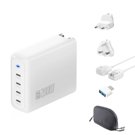 4Smarts USB-s töltőkészülék 200 W USB-C® Power Delivery Fehér Beltér GaN, USB Power Delivery (USB-PD