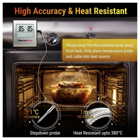 ThermoPro TP16 Húshőmérő Felügyelet és maghőmérséklet °C /°F kijelzés, Sütés, Grill ételek 2. kép