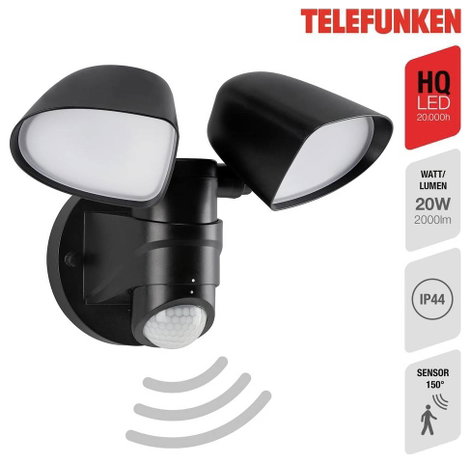 Telefunken 304605TF 304605TF LED-es kültéri fali lámpa mozgásérzékelővel EEK: F (A - G) LED LED 20 W 2. kép
