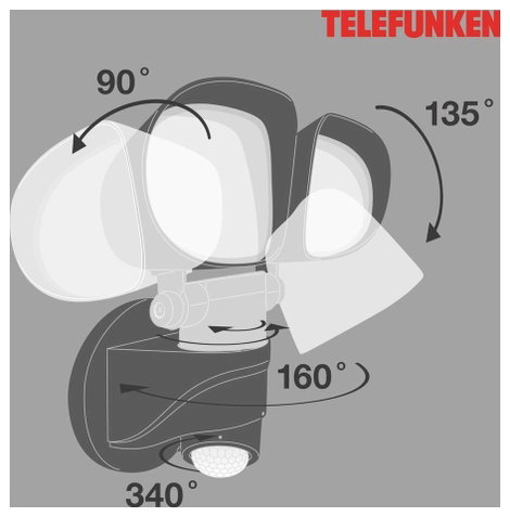 Telefunken 304605TF 304605TF LED-es kültéri fali lámpa mozgásérzékelővel EEK: F (A - G) LED LED 20 W 4. kép