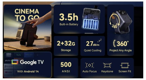 Wanbo Kivetítő Togo Pro LED 500 ANSI lumen 1920 x 1080 Full HD Beépített hangszóró, Automatikus fóku 9. kép