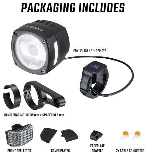 Sigma EOX FL 170 HB w/Mount & Extension Cable Kerékpár fényszóró LED Fedélzeti hálózatról 11. kép