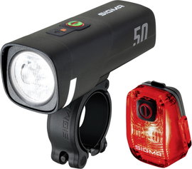 Sigma Aura 50 / Hiro 10 Set Kerékpár világítás készlet Akkus LED-es fényforrás Akkuról üzemeltetett 