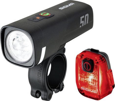 Sigma Aura 50 / Hiro 10 Set Kerékpár világítás készlet Akkus LED-es fényforrás Akkuról üzemeltetett