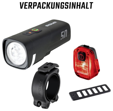 Sigma Aura 50 / Hiro 10 Set Kerékpár világítás készlet Akkus LED-es fényforrás Akkuról üzemeltetett 3. kép