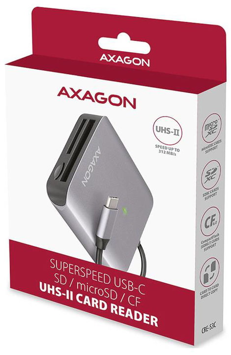 AXAGON CRE-S3C Külső memóriakártya olvasó USB-C® Szürke, Fekete 8. kép