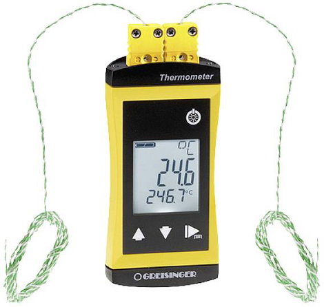 Greisinger G1202-GTF300 2 csatornás riasztó hőmérő -65 - +1200 °C Érzékelő típus K villámgyors
