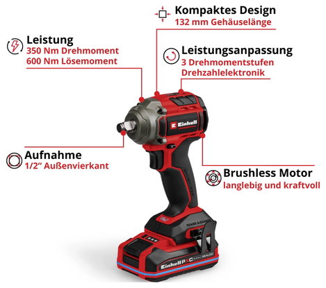 Einhell Professional TP-CW 18/350-C BL 4510058 Akkus ütvecsavarozó 350 Nm 18 V Vele szállított akkuk 4. kép