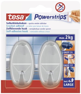 tesa POWERSTRIPS® tesa® Powerstrips rendszer kampók/58050-00012-00 krómozott, 2 kampó Króm