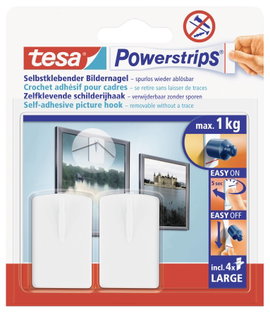 tesa POWERSTRIPS® tesa® Powerstrips képtartó szög/58031-00020-00 fehér, 2 kampó, 4 ragasztócsík Fehé
