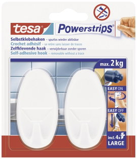 tesa POWERSTRIPS® tesa® Powerstrips rendszer kampók/58013-00049-00 fehér, 2 kampó Fehér