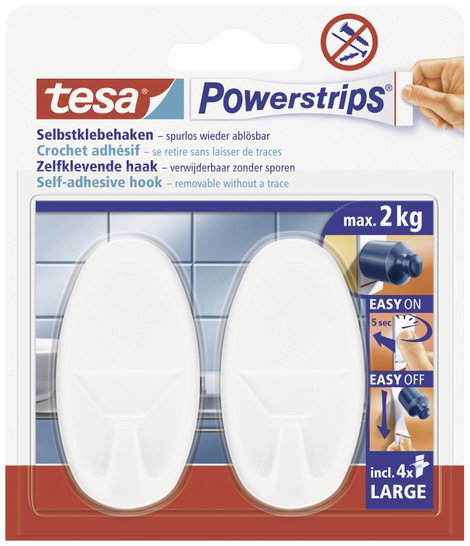 tesa POWERSTRIPS® tesa® Powerstrips rendszer kampók/58013-00049-00 fehér, 2 kampó Fehér