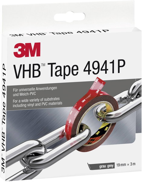 Nagyteljesítményű ragasztó rendszer (H x Sz) 3 m x 19 mm , szürke VHB™ 4941P 3M, tartalom: 1 tekercs 2. kép
