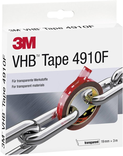 Nagyteljesítményű ragasztó rendszer (H x Sz) 3 m x 19 mm átlátszó VHB™ 4910F 3M, tartalom: 1 tekercs 2. kép