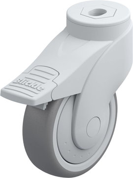 Blickle 744739 100mm-es formatervezett műanyag görgő rögzítő fékkel, WAVE, terelő görgő hátsó furatt