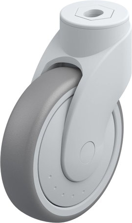 Blickle 743102 125 mm-es formatervezett műanyag terelő görgő, WAVE, kivitel: terelő görgő hátsó fura