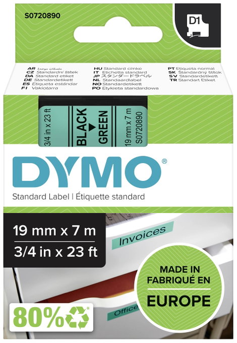 Dymo feliratozó szalagok, D1, 45809, fekete/zöld, 19x7, S0720890
