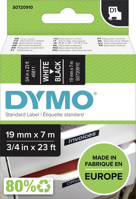 Dymo feliratozó szalagok, D1, 45811, fekete/fehér, 19x7, S0720910 3. kép