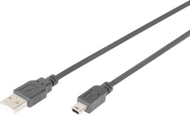 USB kábel [1x USB 2.0 dugó A - 1x USB 2.0 dugó Mini-B]1 m Fekete Digitus