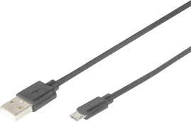 USB kábel 1x USB 2.0 dugó A - 1 x USB 2.0 mikró dugó B, 1,8 m, fekete, Digitus