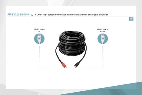 HDMI kábel, jelerősítővel [1x HDMI dugó 1x HDMI dugó] 10m fekete Digitus AK-330118-100-S 3. kép