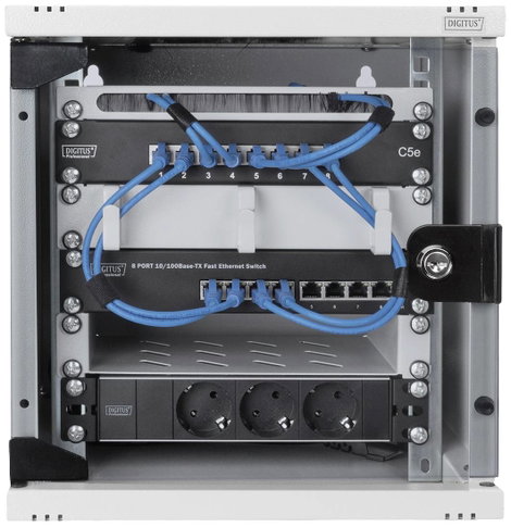 10-os rack szekrény, hálózati szerverszekrény, zárható üvegajtóval, 6 ME, Digitus DN-10-05U-1 5 HE 2. kép