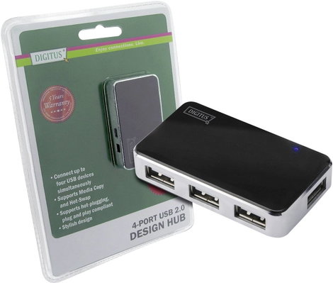 Digitus DA-70220 4 port USB 2.0 hub Fekete, Ezüst 2. kép