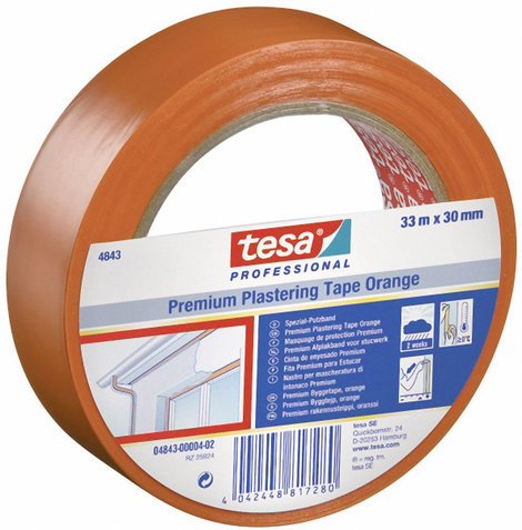 Speciális szigetelő szalag vakolatra 33 m x 50 mm, PVC, narancs, TESA 4843