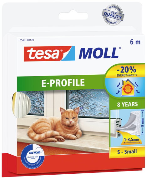 E profilú ablak szigetelő gumi, fehér, 6 m x 9 mm, tesamoll 05463-00120-00 TESA 1 tekercs