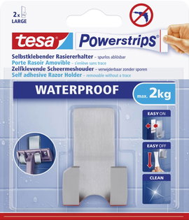 Vízálló fali borotva tartó, fém, Tesa Powerstrips 59709, 1 db