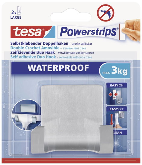 Vízálló vízlehúzó fali tartó, fém, Tesa Powerstrips 59710 1 db