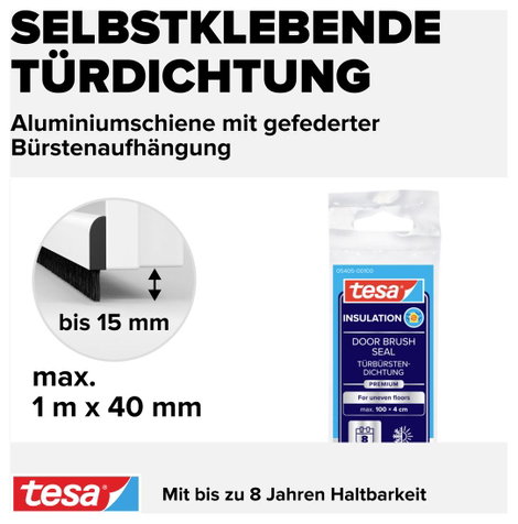 Ajtóseprű 1 m x 40 mm, fehér, lakkozott alu, Tesa 05405-100 4. kép