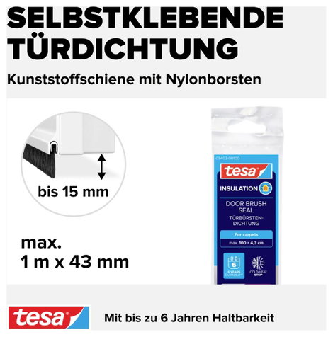 Ajtóseprű 1 m x 43 mm, fehér, műanyag, Tesamoll Tesa 4. kép