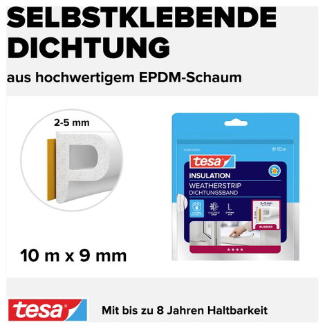 P profilú ablak szigetelő gumi, fehér, 10 m x 9 mm, tesamoll TESA 1 tekercs 4. kép