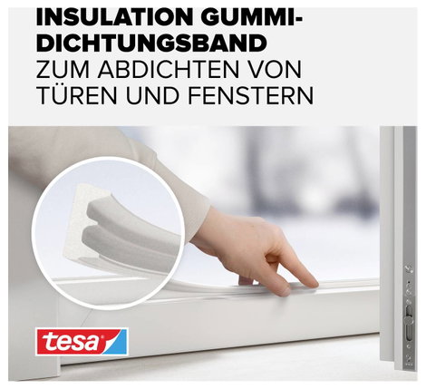 E profilú ablak szigetelő gumi, fehér, 10 m x 9 mm, tesamoll TESA 1 tekercs 3. kép