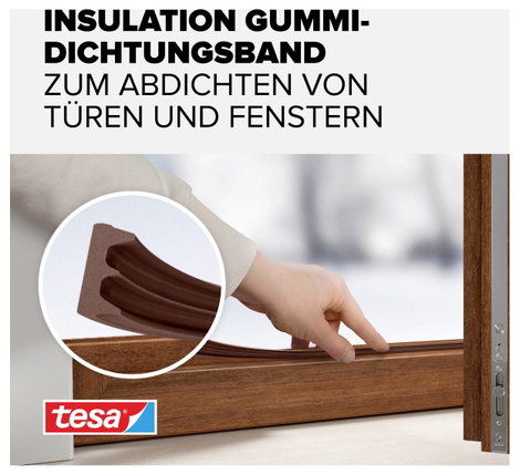 E profilú ablak szigetelő gumi, barna, 10 m x 9 mm, tesamoll TESA 1 tekercs 3. kép