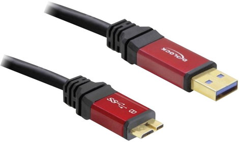 USB kábel 1 x USB 3.0 dugó A- 1 x USB 3.0 mikró dugó B, 2 m, piros, fekete, aranyozott