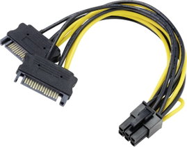 SATA / PCI-Express tápkábel [2x SATA 15pól. Csatlakozó - PCI-E dugó, 6 pólusú] 0,15 m Akasa 425830